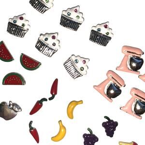 Lot of 30+ Pcs Floating Locket Silver Crafting Jewelry Charms Food Fruit Baking